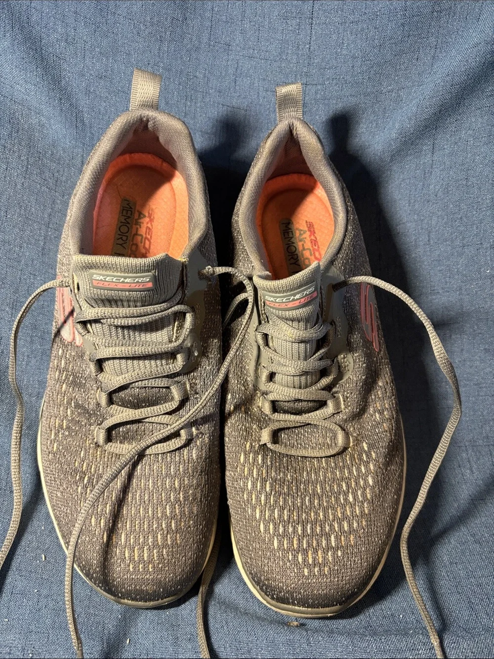 Skechers Gray Knit Sneakers with Pink Interior